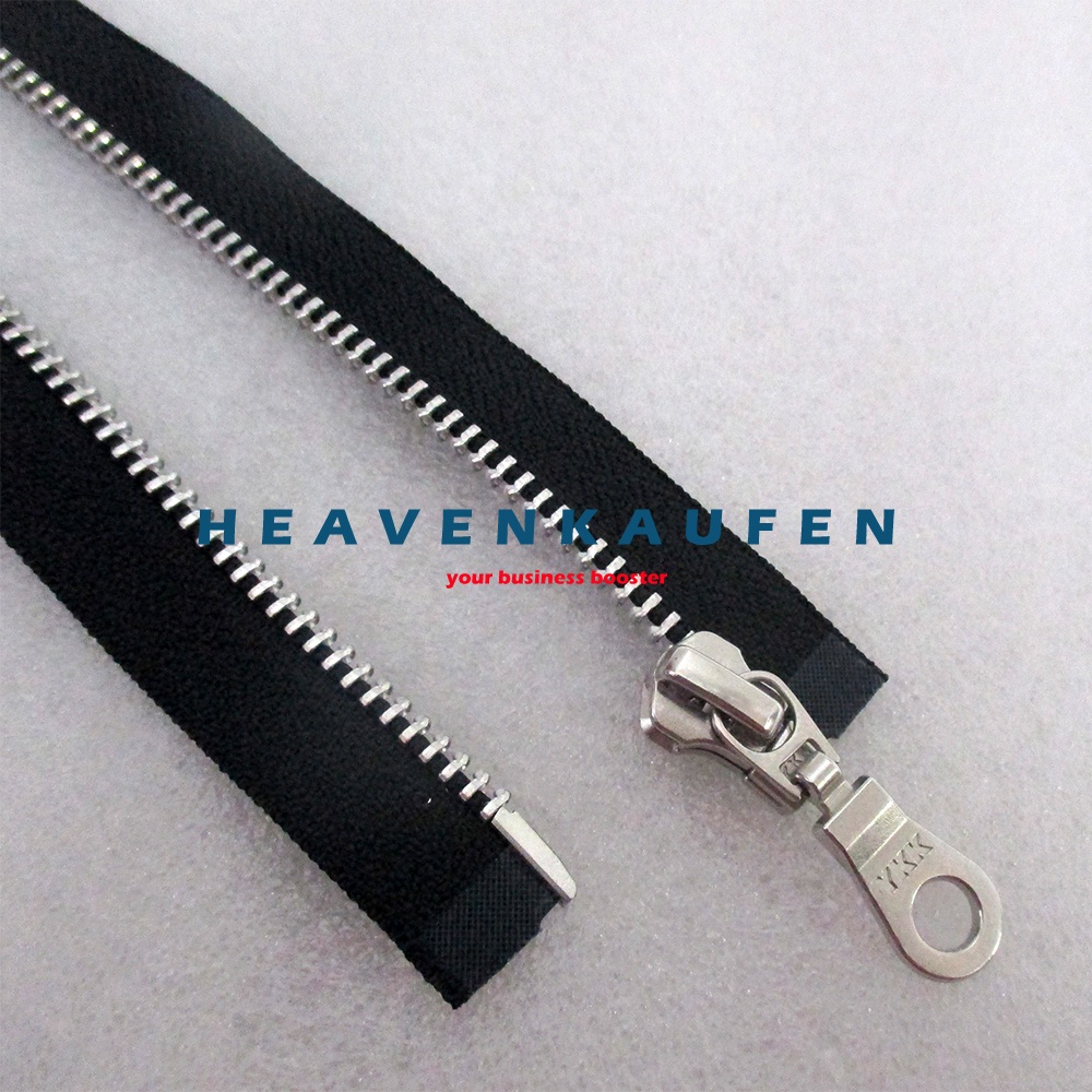 Resleting Zipper Jaket YKK 70 cm / 28 inch Hitam - Silver Type Gigi Besi Open End Buka Lepas Slider Oval