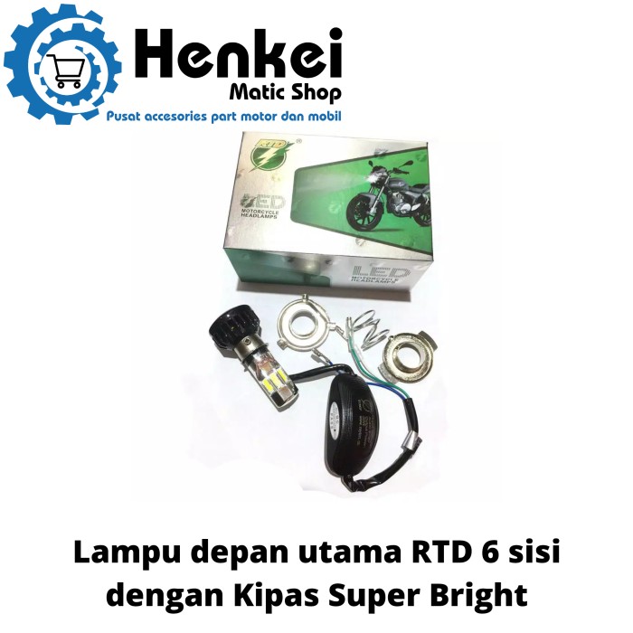 Lampu Depan Utama Motor RTD LED 6 Sisi + Kipas Super Bright - Putih