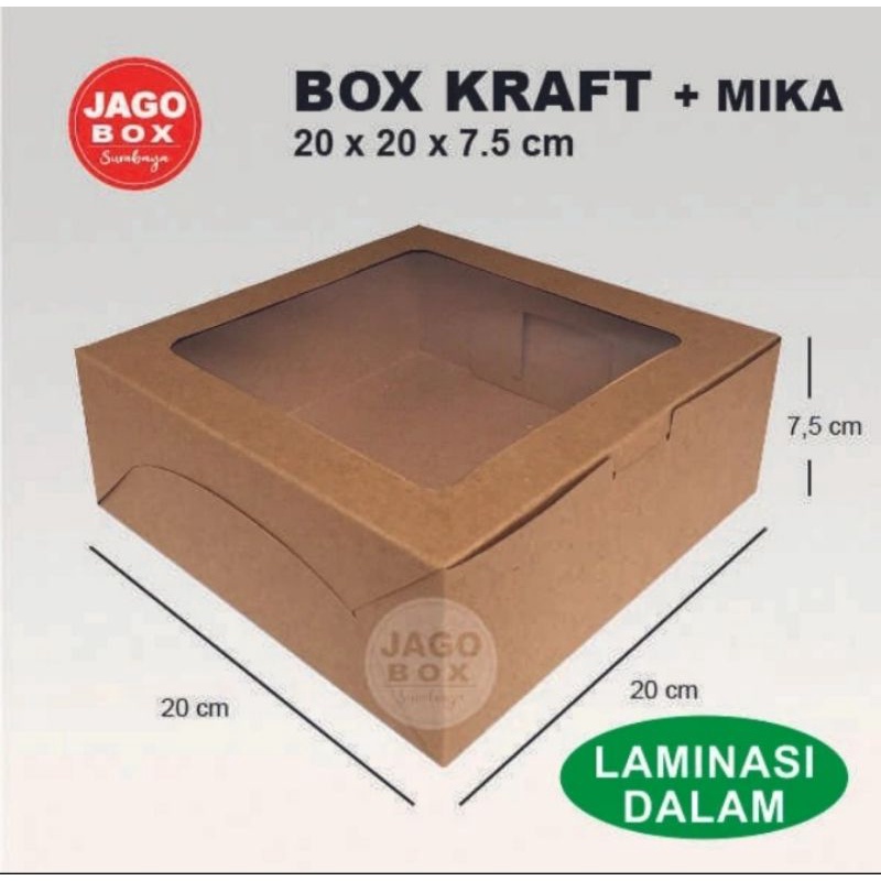 Box Kotak Dos Nasi Kue Snack Kraft 20 x 20 x 7,5 cm Lubang Mika