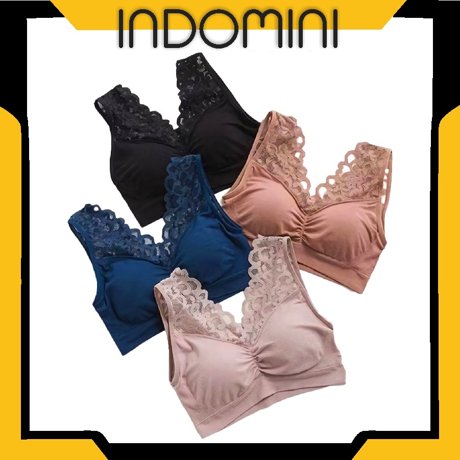 INDOMINI B055 Bra BH Wanita Tanpa Kawat Bahan Halus Bralette Elastis Sexy dengan Busa IMPORT