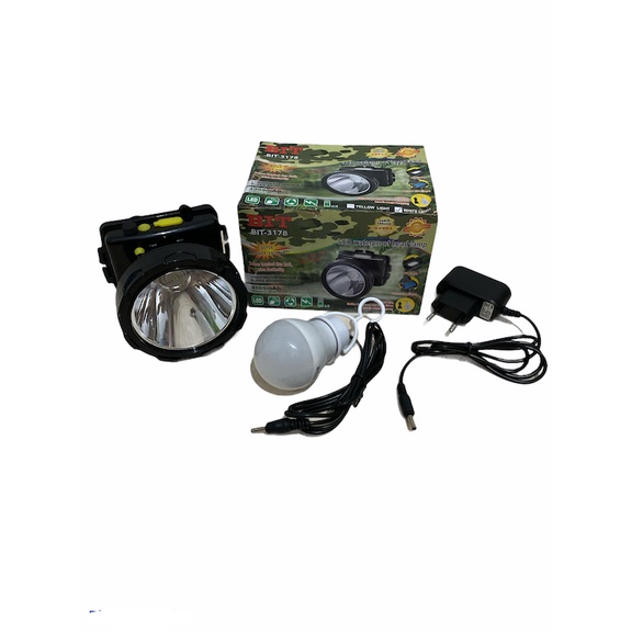 Kiseki Senter Kepala LED Super Terang Lithium BIT 3178 LED 40 Watt LAMPU PUTIH + Bola Lampu Super