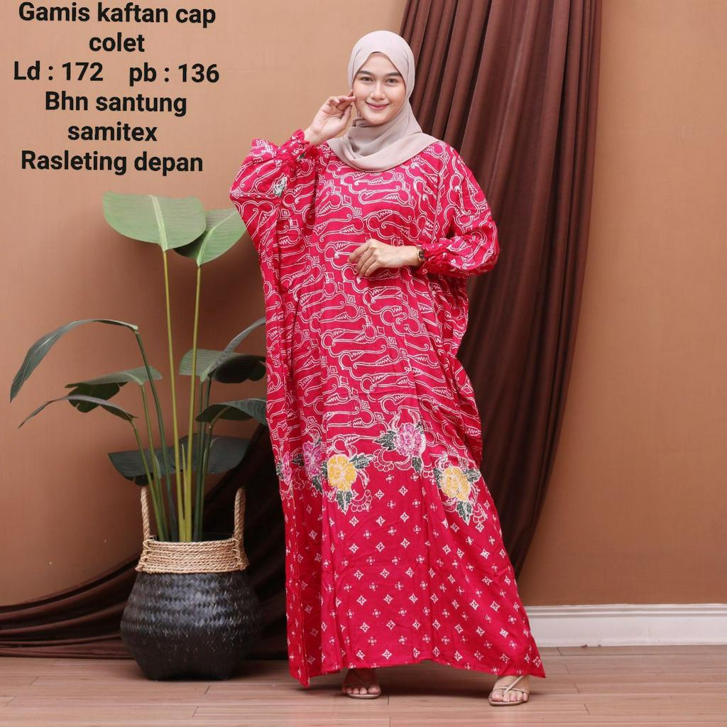 GAMIS KAFTAN CAP SUPER JUMBO LD 178 PB 133 RESLETING DEPAN BAHAN SANTUNG ADEM BERKUALITAS.