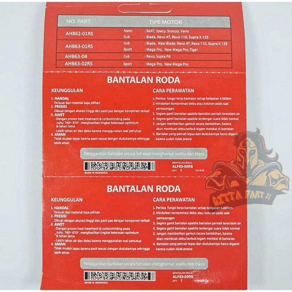 Bearing 6300 klahar HARGA UNTUK 1 PCS Honda bantalan roda pres honda berkualitas dan bagus