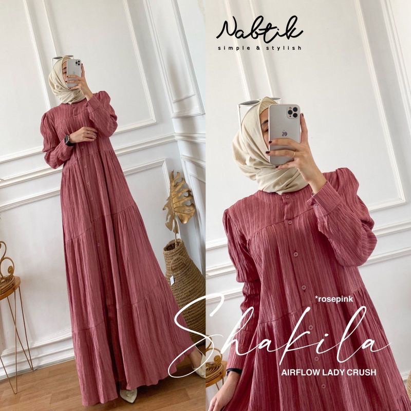 Shakila Maxy Dress Gamis Crinkle Airflow Lady Crush Premium Full Kancing