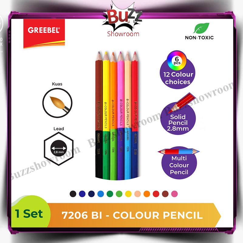 Pensil Warna Bi Colour Greebel 12 24 36 warna Classic Pencils Duo