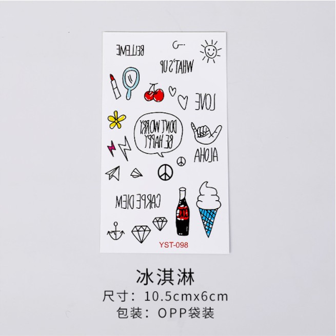 Sticker Mini Cartoon Kartun Tatto Sticker cute watter proof temporary warna [E1-2]-T 7