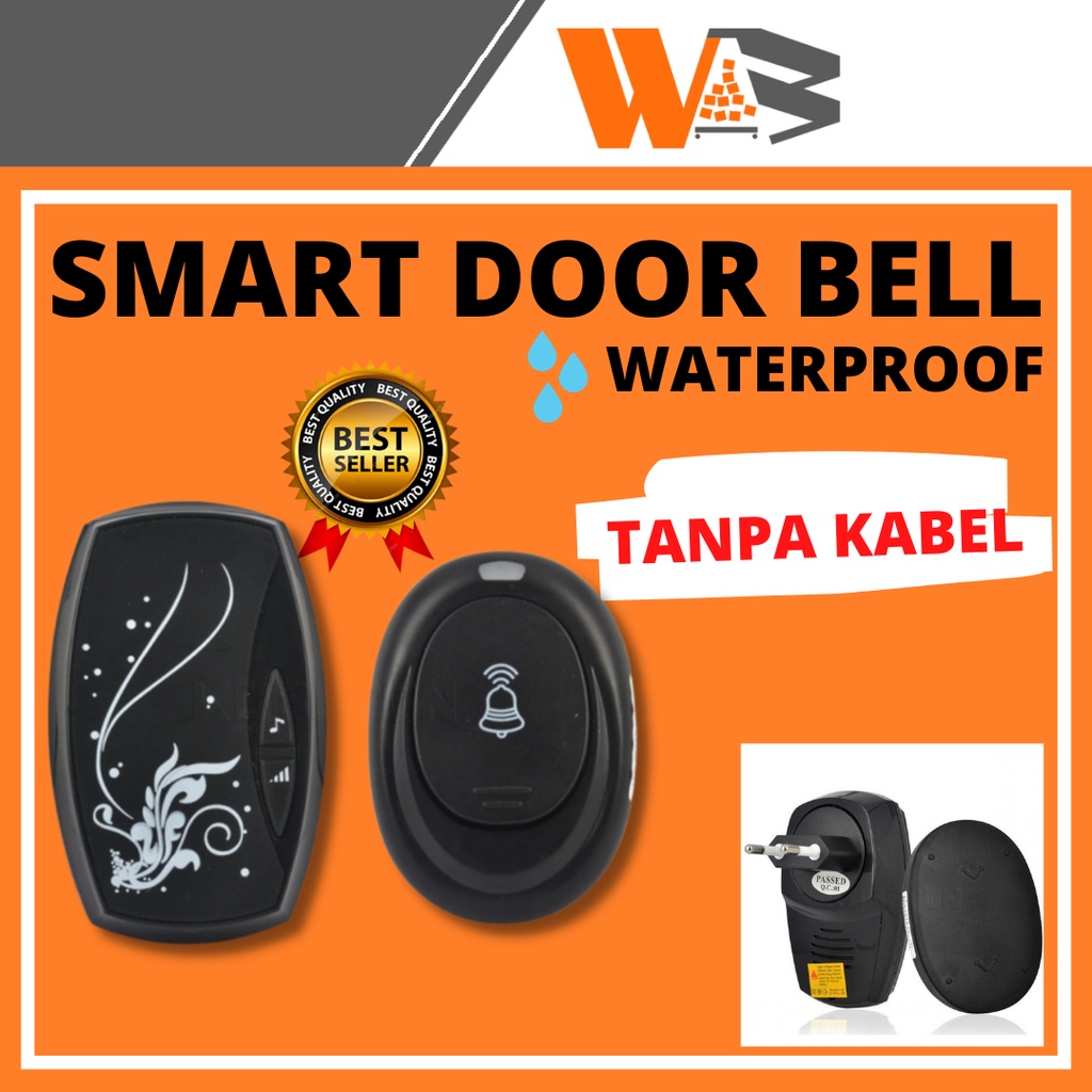 COD Bel Rumah Tanpa Kabel Wireless Waterproof Bell Pintu Rumah Tanpa Kabel Eu Plug 36 Nada Hitam Anti Air B02