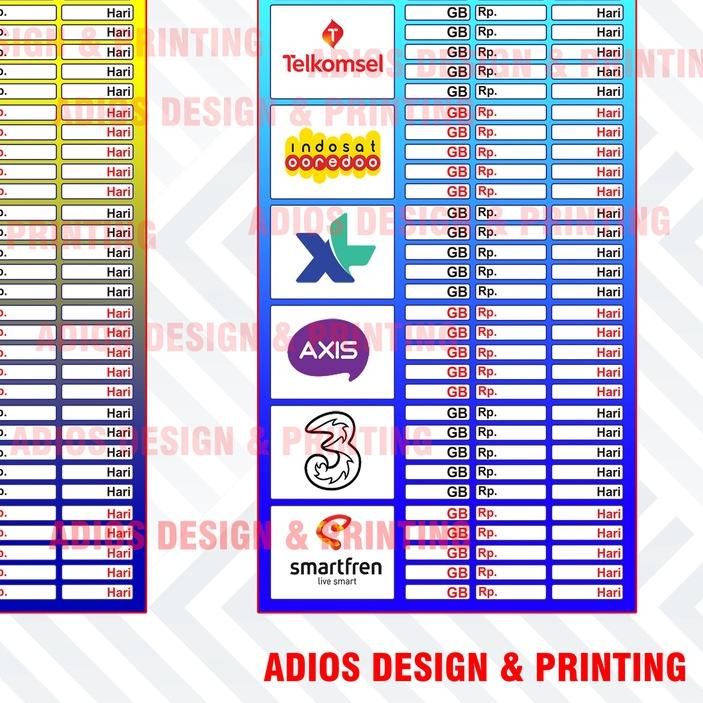 Spanduk pulsa Banner Tabel Harga kuota ukuran variasi