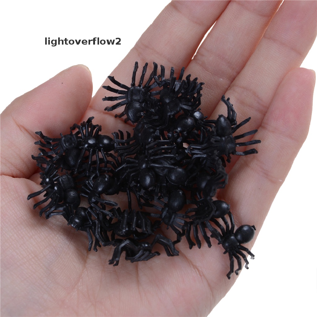 (lightoverflow2) 50pcs Mainan Laba-Laba Palsu Bahan Plastik Warna Hitam Untuk Properti Halloween / Lelucon