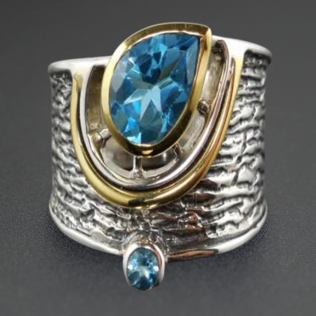 Hu Hu Hu Hu Hu Alat Bantu Pasang Kacamata♡ Cincin Lebar Bentuk Tetesan Air Hias Batu Permata Imitasi Gaya Etnik Untuk Unisex