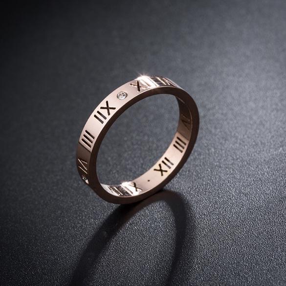 Barang Pilihan.. 513# LS Cincin wanita titanium lapis emas 18k model Huruf Romawi melingkar rosegold