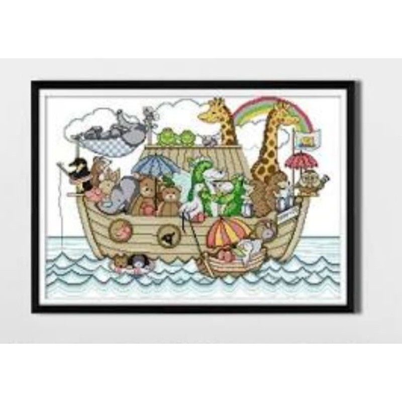 DIY paket kristik hewan bahtera nabi nuh noah ark cross stitch kit 14ct