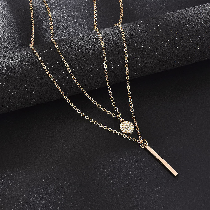 [ Women Double Layer Metal Square Pendant Necklace ] [ Elegant Golden Sliver Clavicle Necklace  ] [ Girls Chain Necklace ]