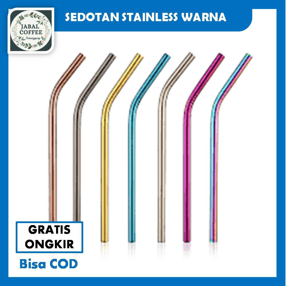 Sedotan Stainless Warna Pelangi Unik Besi / Sedotan Stainless Steel Straw Rainbow Model Bengkok J108