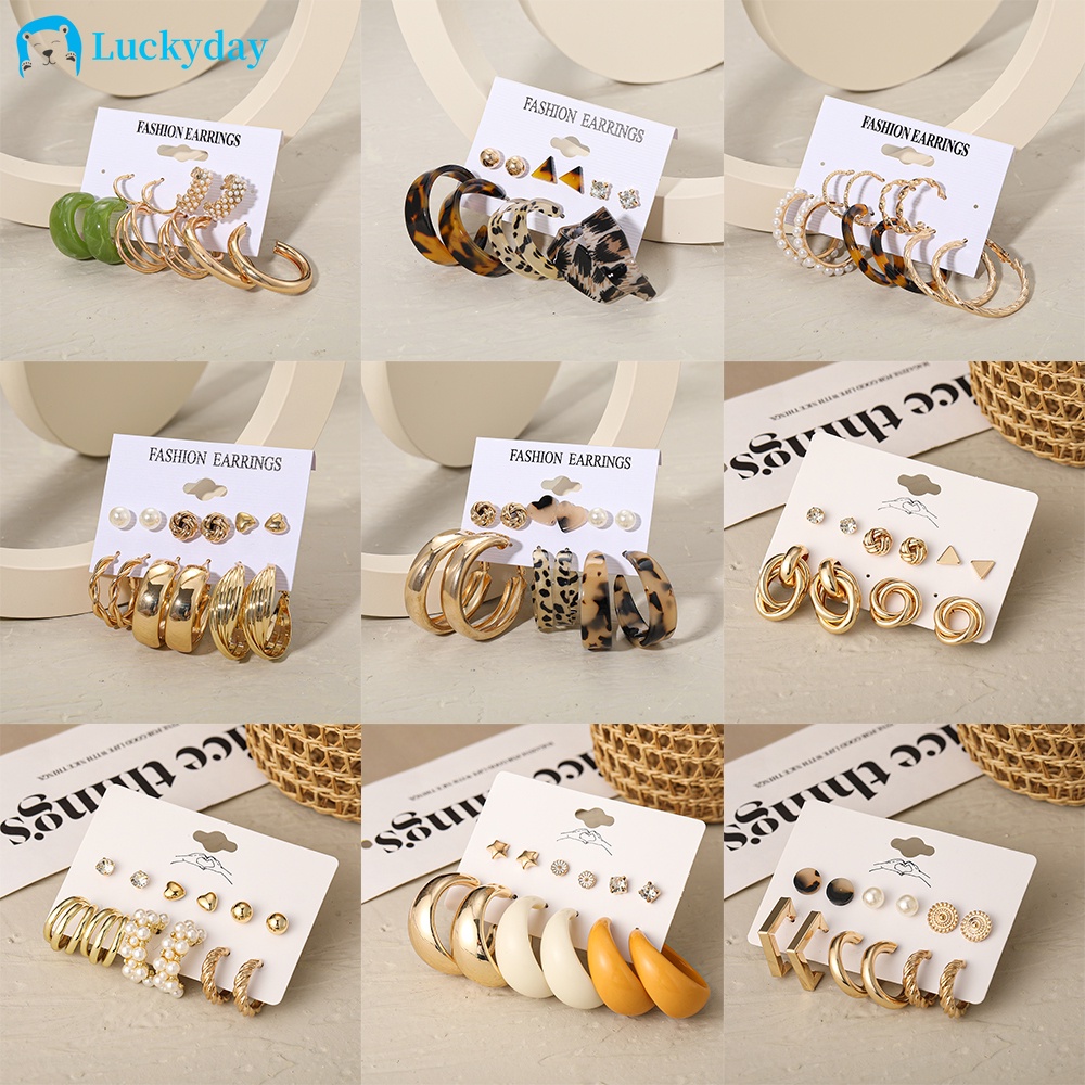 YEEZII Korean Fashion Earrings Set Gold Stud Earring Women Jewelry Set Accessories