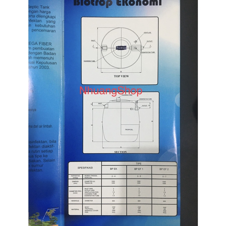 Septic tank Biotrop 600 liter type BP EK ORIGINAL tandon tangki septik