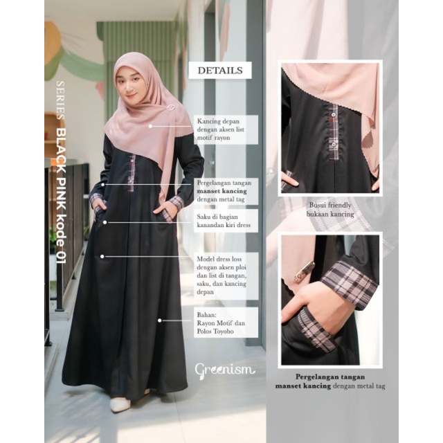 blackpink series greenism gamis kemeja blouse motif kotak