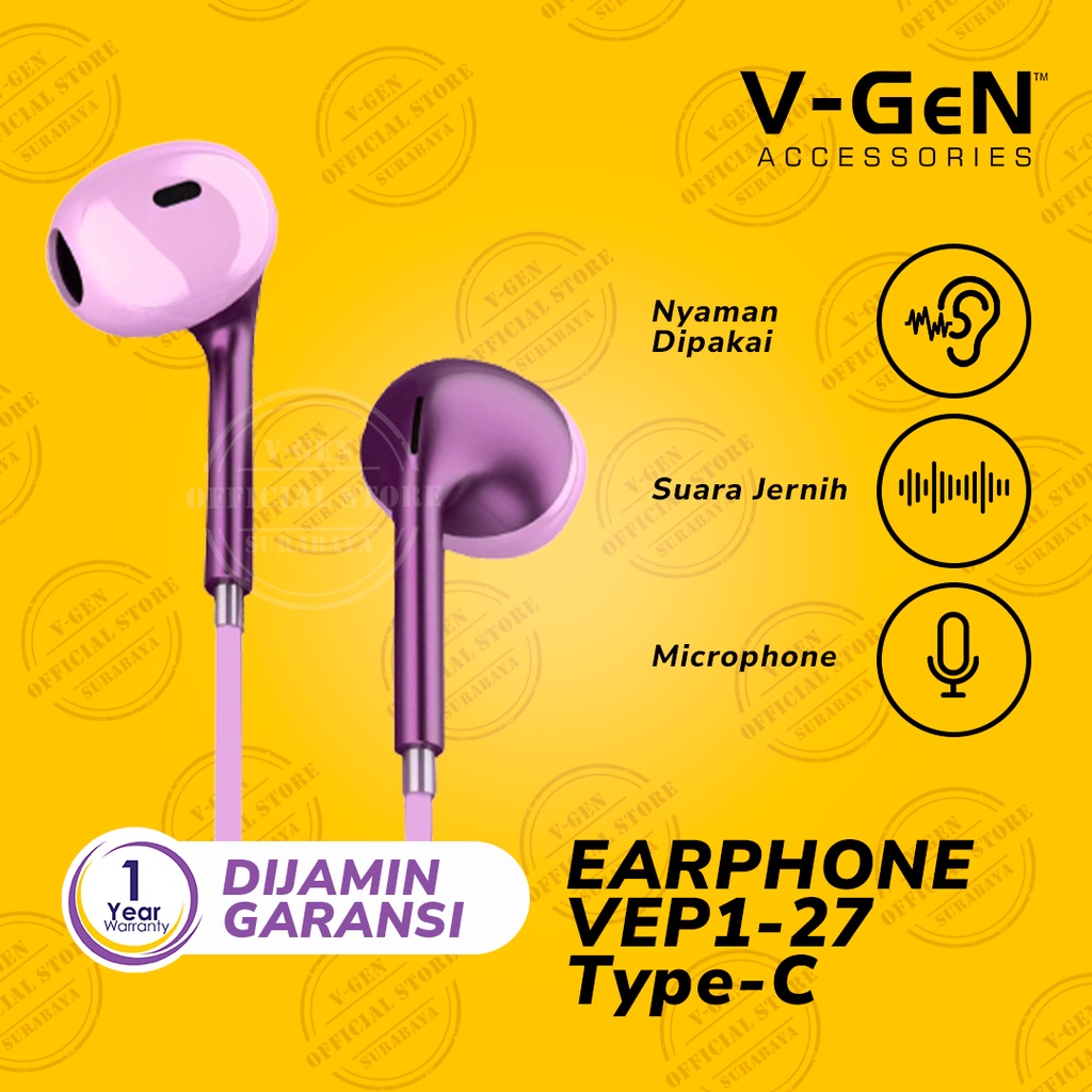 Earphone V-GeN VEP1-27 Wired Earphone Type C Deep Bass Stereo