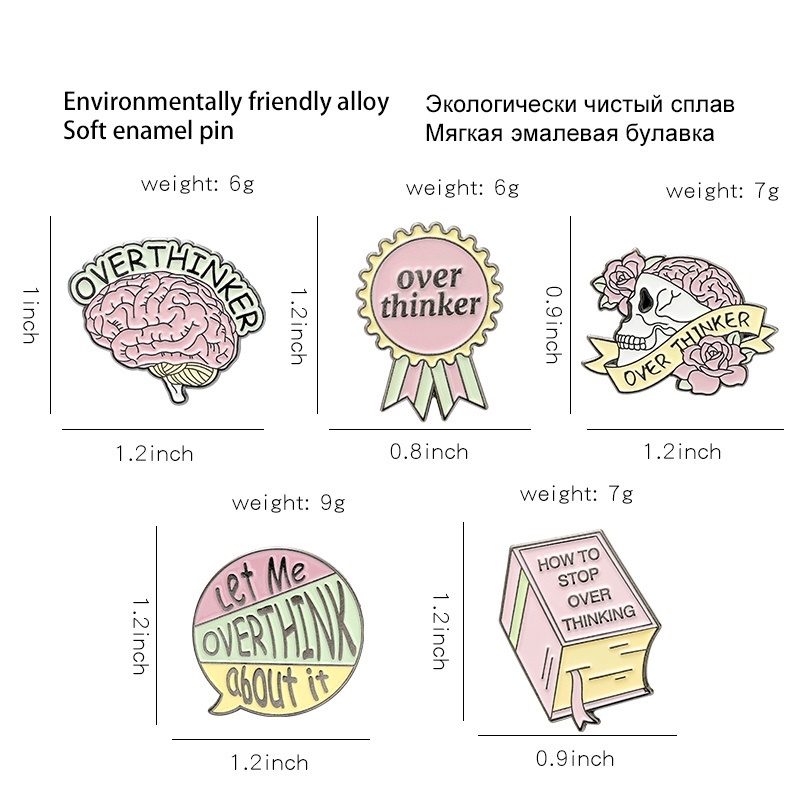 Bros Pin Enamel Desain Kartun Overthinker Brain Skull Book Untuk Hadiah Teman