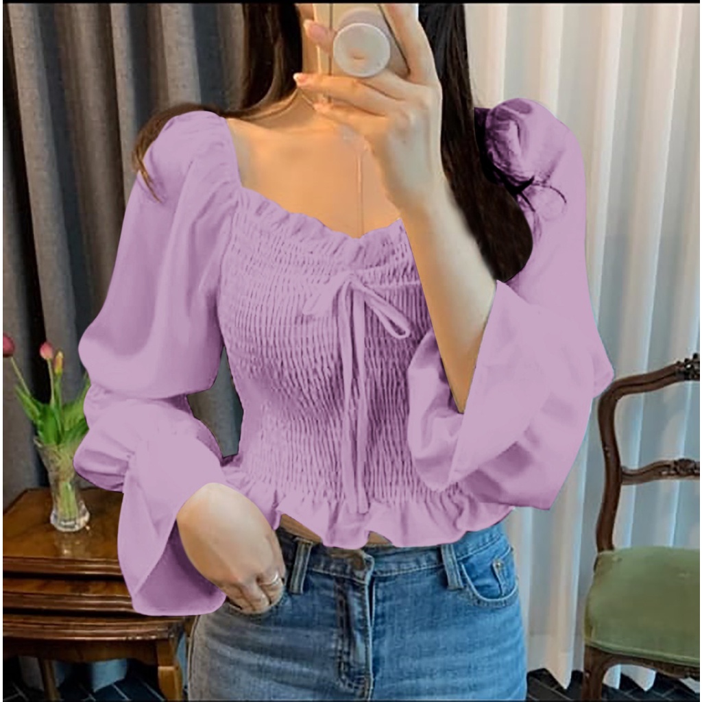 Toply shop Top sabrina full karet korea / Blouse wanita top