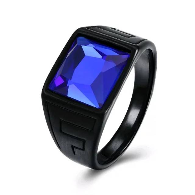 Cincin Pria Batu Safir Titanium Black Hitam