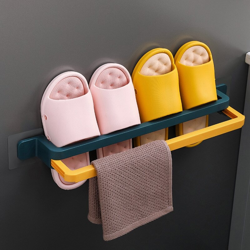 Rak Tempel Sandal Handuk Kamar Mandi 3 in 1 Slipper Wall Hanging Folding Slippers Shelf Holder