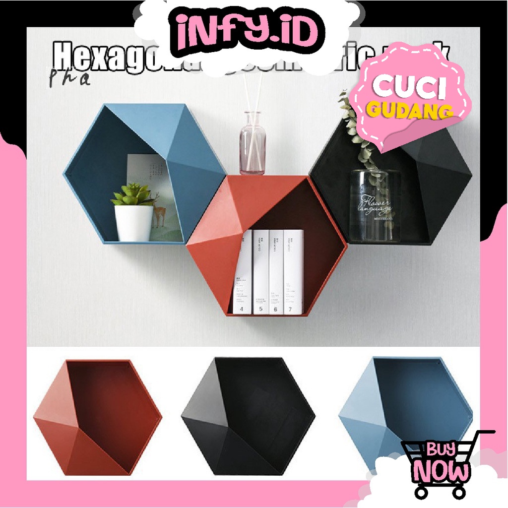 INFY - R353 KOTAK PENYIMPANAN HEXAGONAL GEOMETRIS GAYA NORDIC RAK GANTUNG DINDING UNTUK DEKORASI