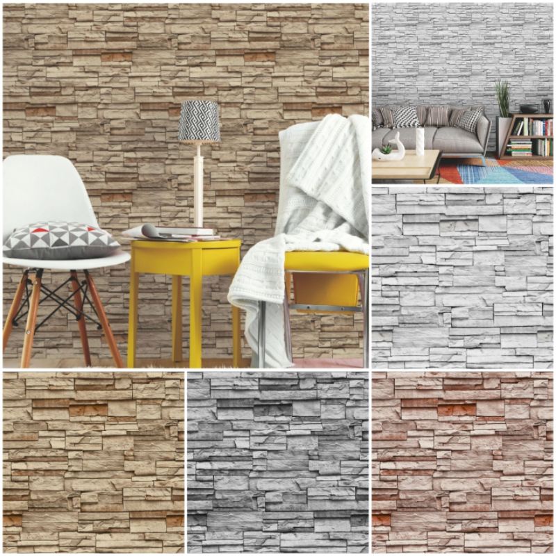 Wallpaper Dinding Vinyl Korea Serat Timbul New Milano Batu Alam (M881)