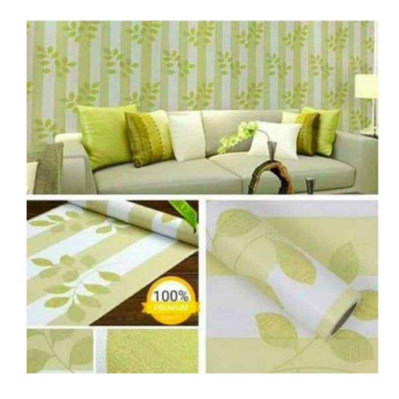 Wallpaper Motif Salur Daun Hijau Panjang 8m 1 roll