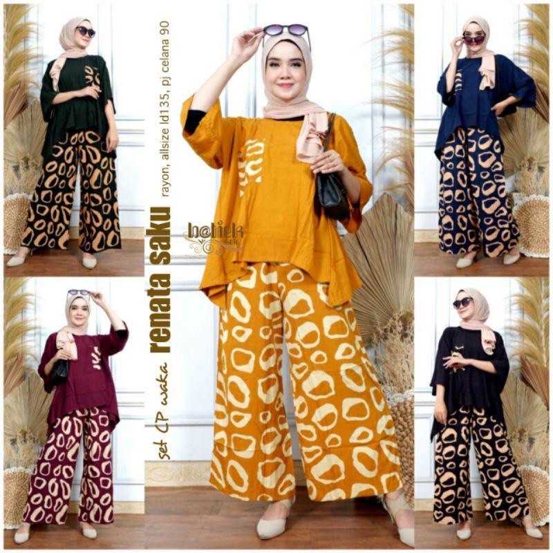 Oneset Cp Waka Renata Saku Tiedye Shibori Rayon Set Kantong Setelan Oversize Jumbo Rena