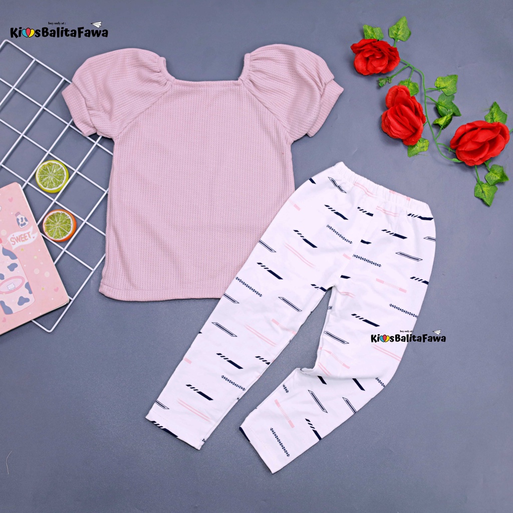 Setelan Mixed Bubble uk 2-5 Years / Setelan Anak Perempuan Blouse Lengan Balon Anak Legging Baby Terry Motif Tebal Sterch Balita 2-5 Tahun Babycinnamon