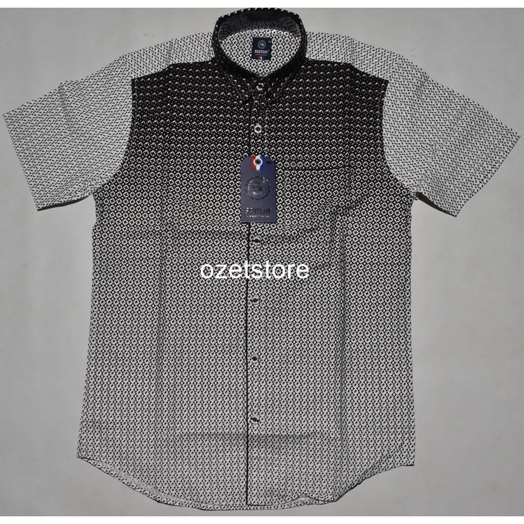 SCOTCH & CO Kemeja Pria Casual Lengan Pendek Hitam Motif Reguler BY62 ORIGINAL