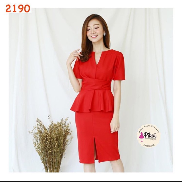 Dress merah murah / dress kantor murah / dress scuba peplum bangkok / dress peplum cantik / 2190