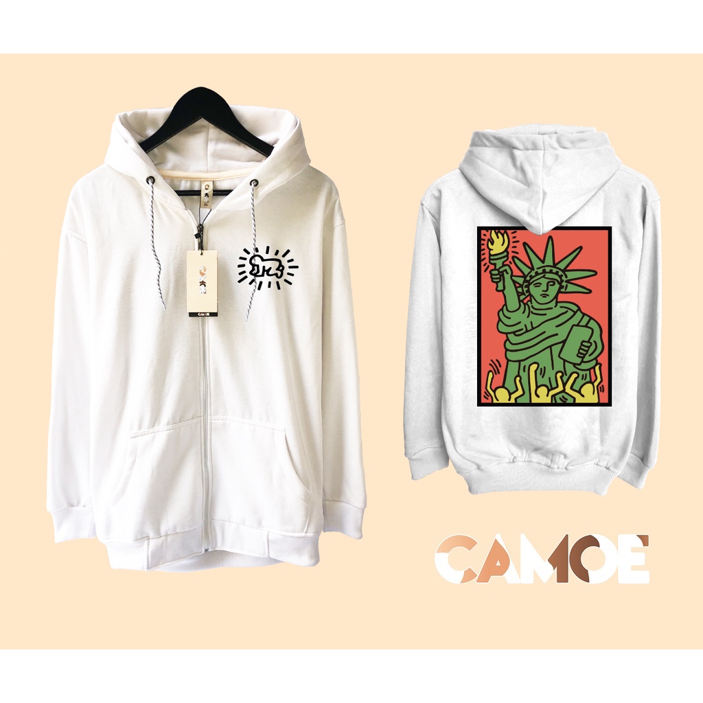 Jaket Hoodie Zipper Keith Haring Statue of Liberty USA