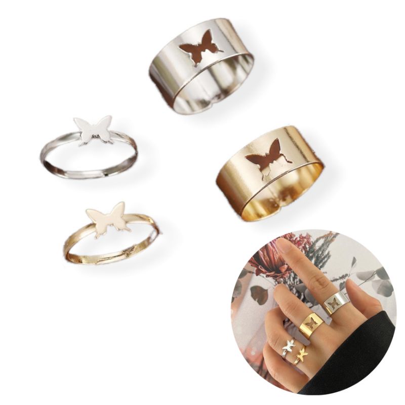 Set (2 buah) Cincin Couple Butterfly Kupu Kupu Fashion Ring Pasangan Sepasang Gaya Korea