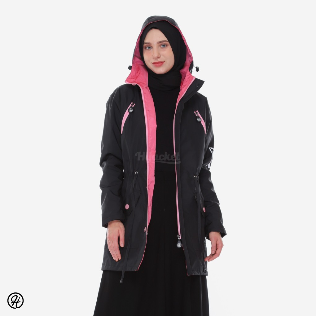 BEST SELLER ⭐️ Jaket Parka Wanita Muslimah Hijaber - Hijaket Montix Panjang Waterproof Anti Air Hija-Black