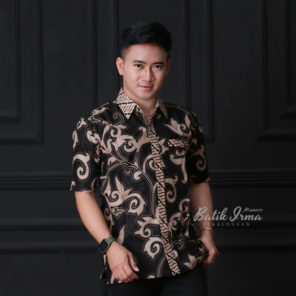 Batik Pria Hem Kemeja Lengan Panjang Motif Kangkung Batik Irma