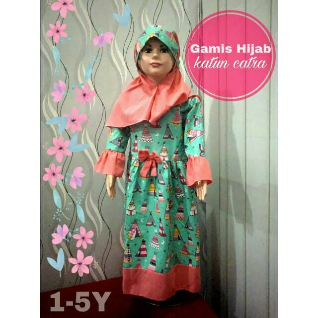 Gamis Anak + Kerudung umur 1-5 tahun katun catra