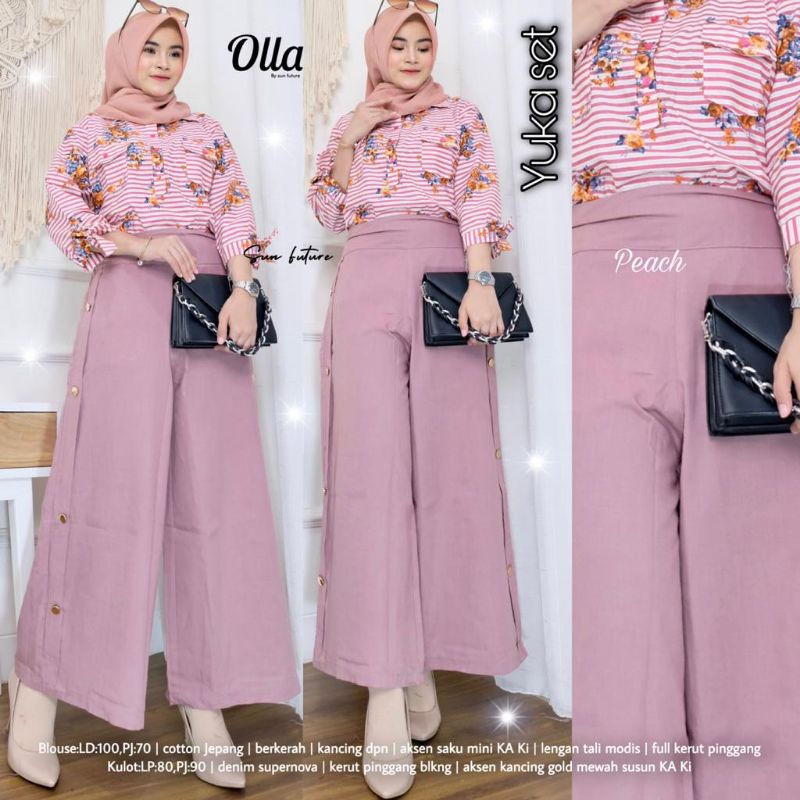 Yuka Set By OLLA • Setelan Wanita • Atasan Blouse Kemeja Tunik Kulot Celana Panjang Wanita Set