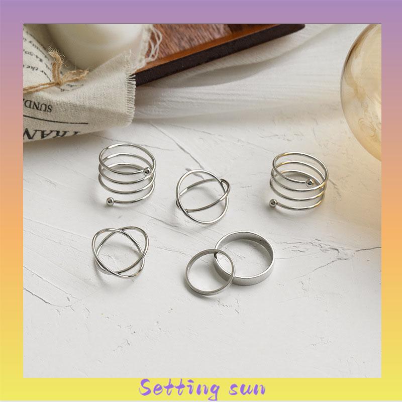 6 Pcs/set In Korea Cincin Gaya Punk Geometris Cincin Indah Pesta Pernikahan Wanita Fashion Perhiasan TN