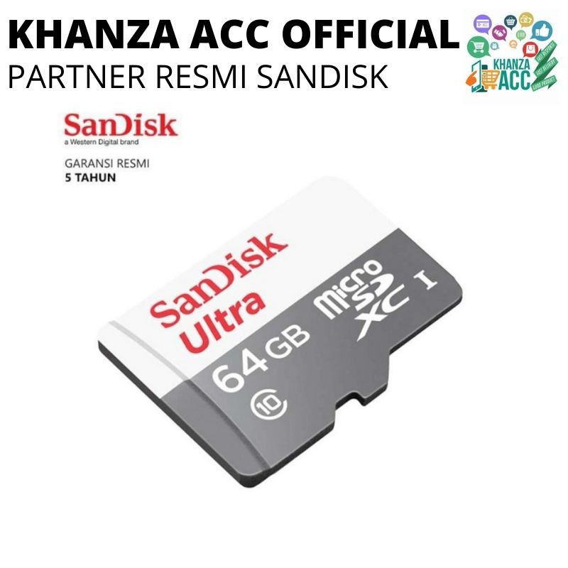 KHANZAACC Memory Card MicroSD Sandisk Ultra 64GB Speed 100 Micro SD Memori Hp