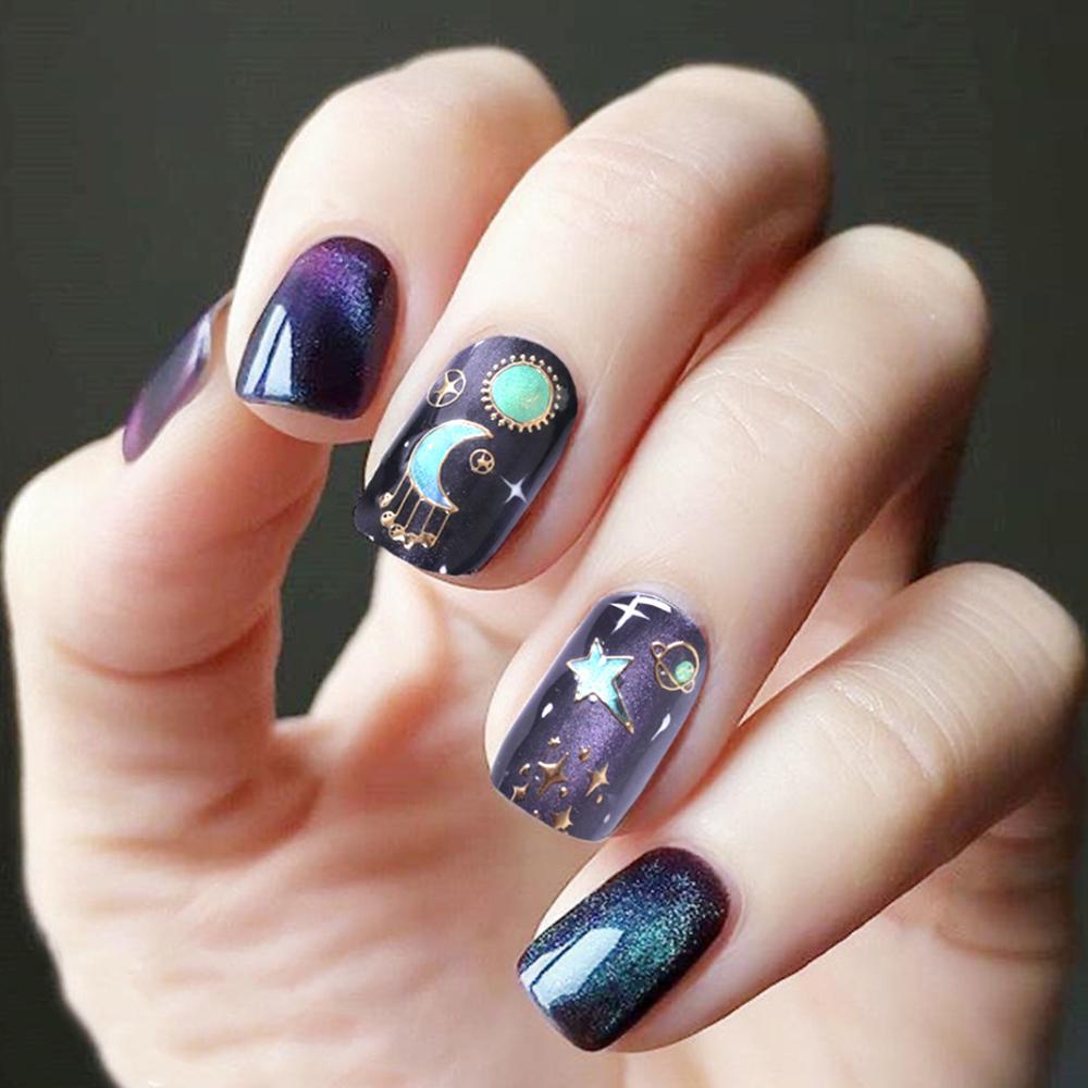 AUGUSTINA Agustin 3D Nail Art Sticker 1pcs Perekat Timbul Galaxy Desain Geometri Sliders Nail Decals