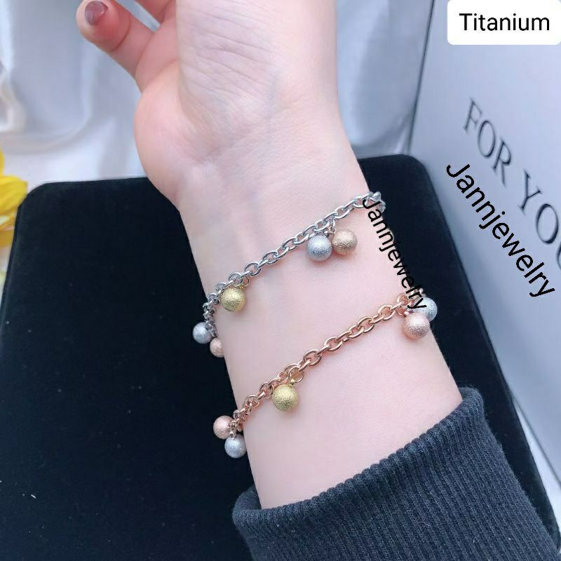 gelang titanium asli new fashion nori bola2 anti karat&alergi (3126)-Rosegold