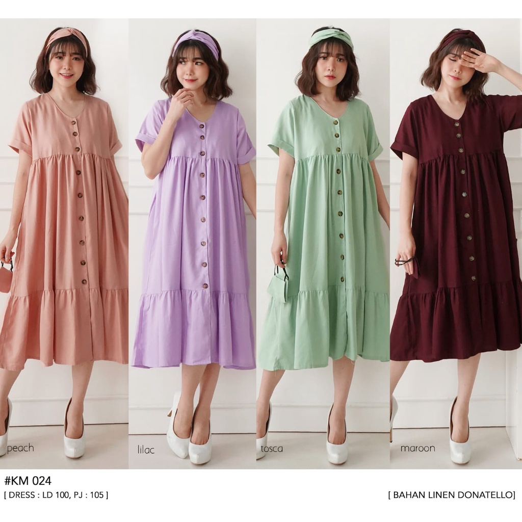 Dress Wanita Bahan Linen / Pakaian Wanita Style Korea/dress korea