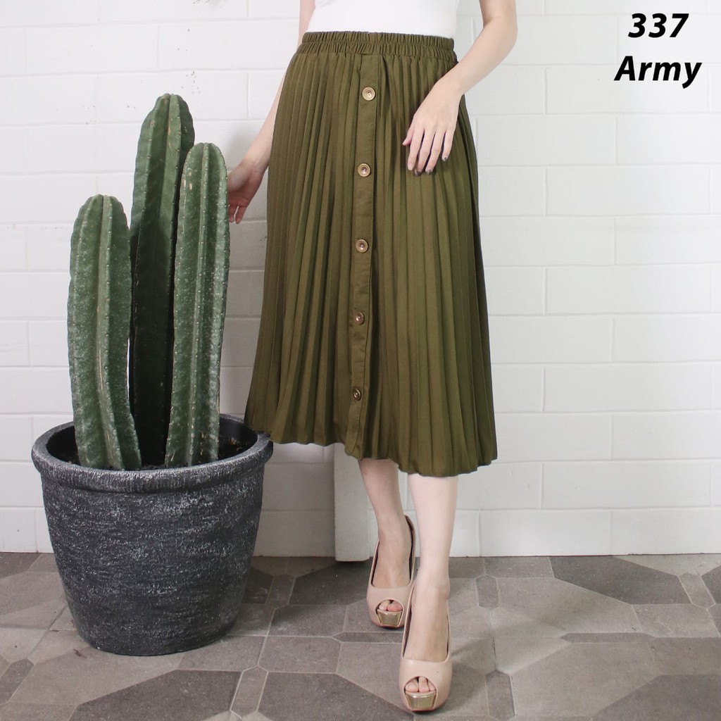 ROK PLISKET KANCING 337 PRISKET MIDI PENDEK PLEATED SKIRT FLARE SKIRT MIDI 7/8 FLOWY REMPEL