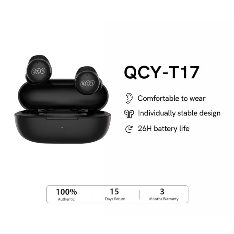 GARANSI 1 TAHUN QCY T17 TWS EARPHONE BLUETOOTH WIRELESS TANPA KABEL EARBUDS BT5.1 HIFI KONTROL SENTUH MODEL LATENSI