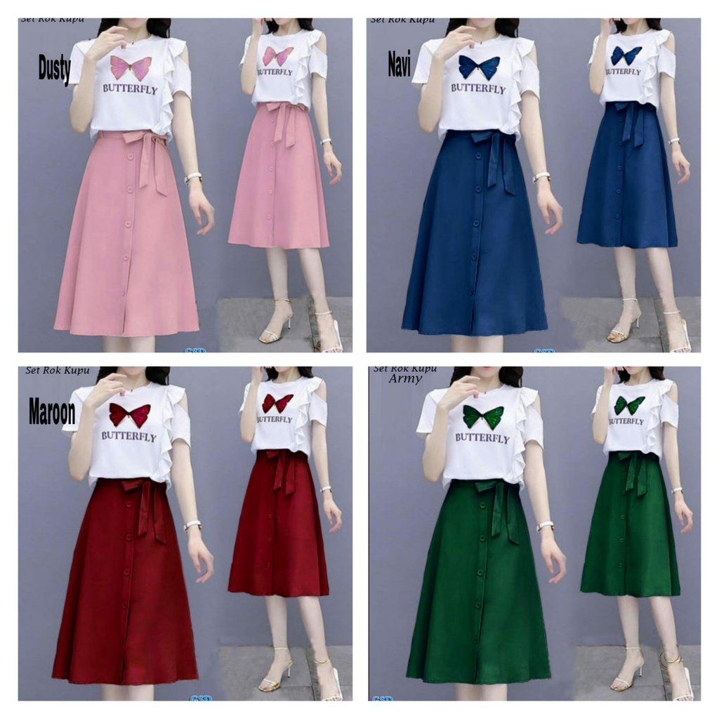 Set Rok Kupu/set wanita/set rok wanita/setelan rok panjang/setelan blus cewe
