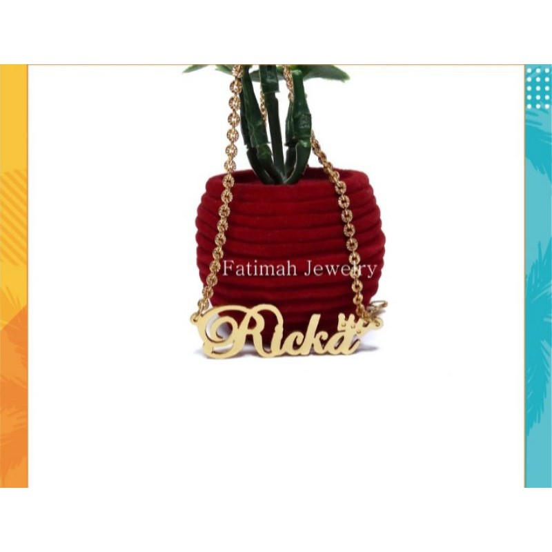 KALUNG NAMA GOLD DAN SILVER TITANIUM FASHION WANITA INISIAL LAPIS EMAS ASLI ANTI KARAT