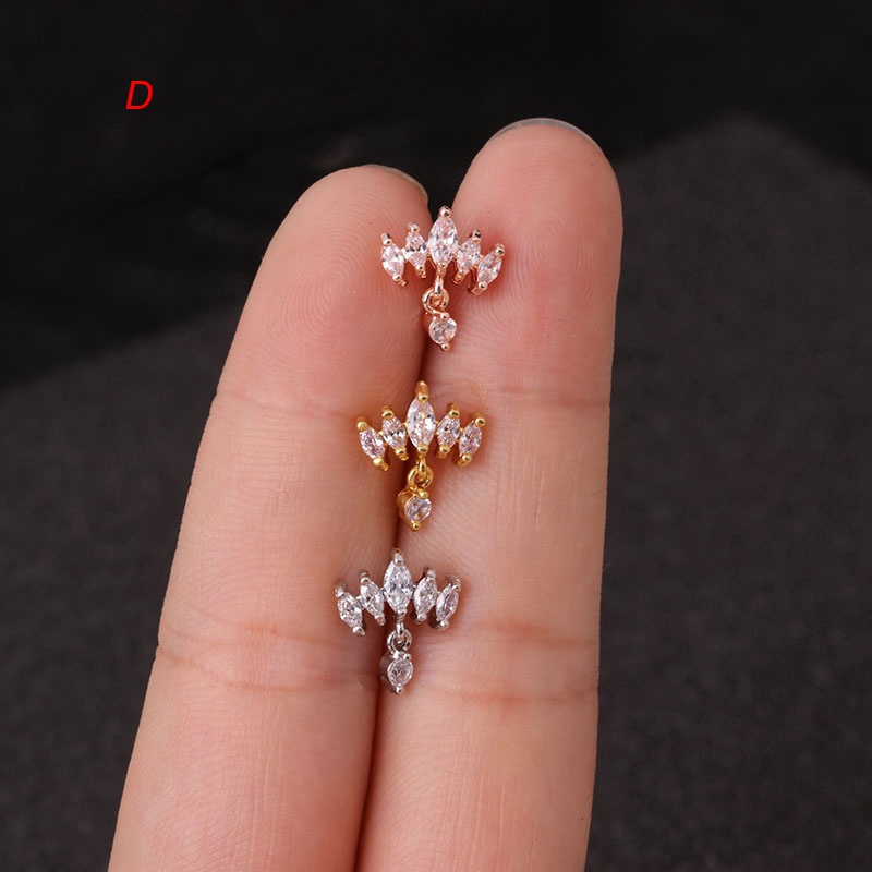 1Pc 0.8x6mm Bar Long Screw Back Stud Earring Piercing Luxury Cz Long Curved Cartilage Helix Rook Ear Piercing Jewelry