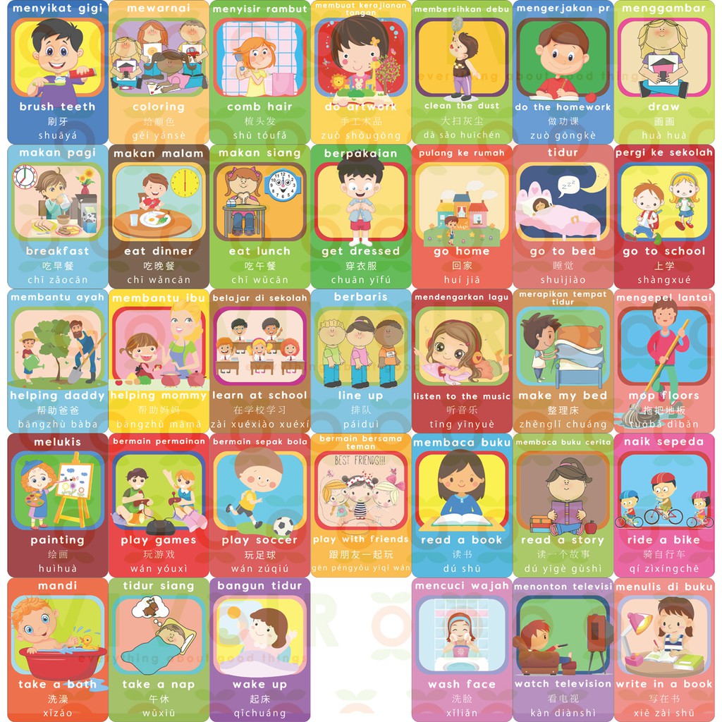 Flash Cards Daily Activity Kartu Belajar Anak Kegiatan Sehari Hari Part 1 Shopee Indonesia